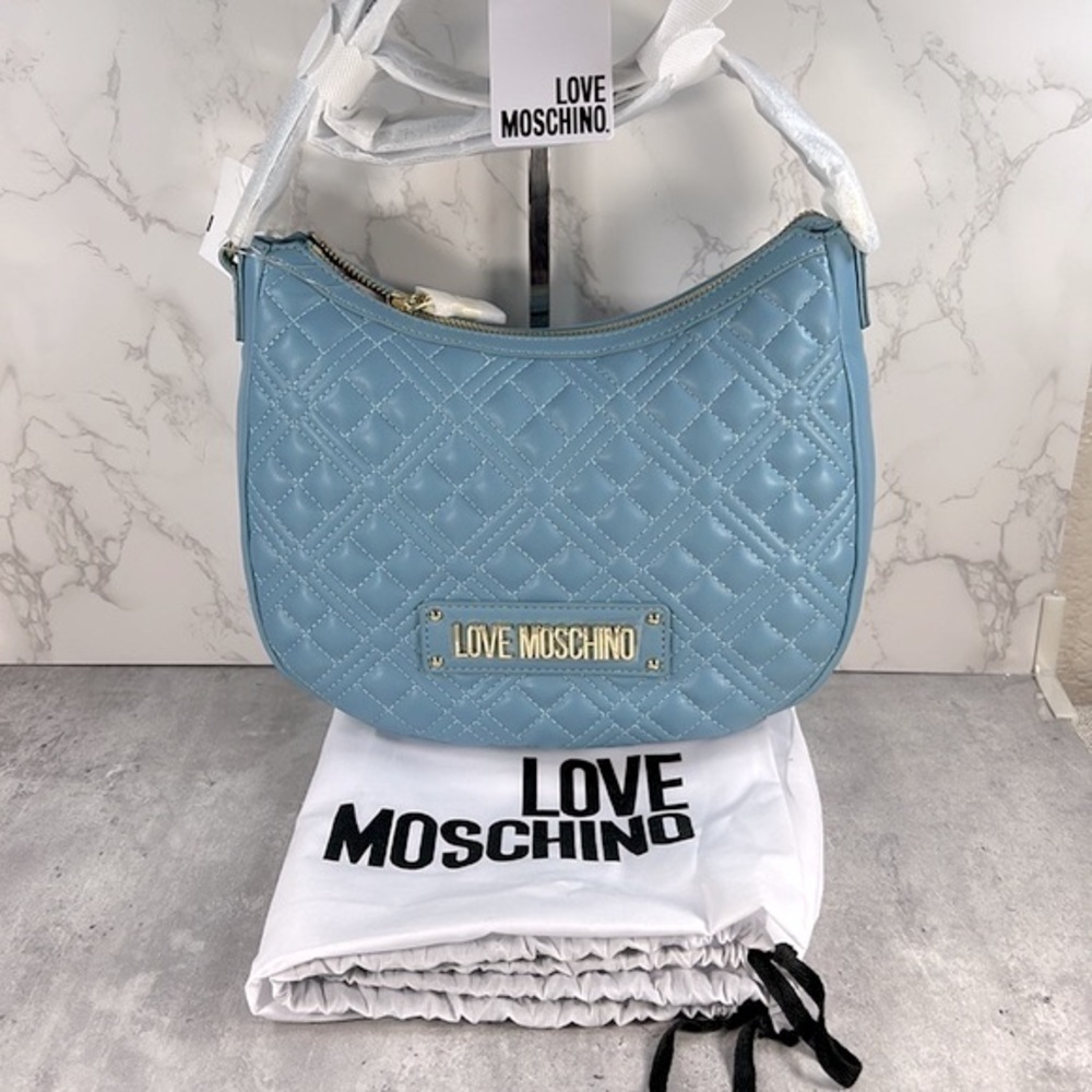 Love Moschino Quilted Logo Hobo Bag Blue